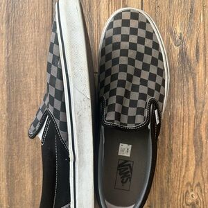 Men’s Vans shoes, gray, and black checkered slip on Size 13